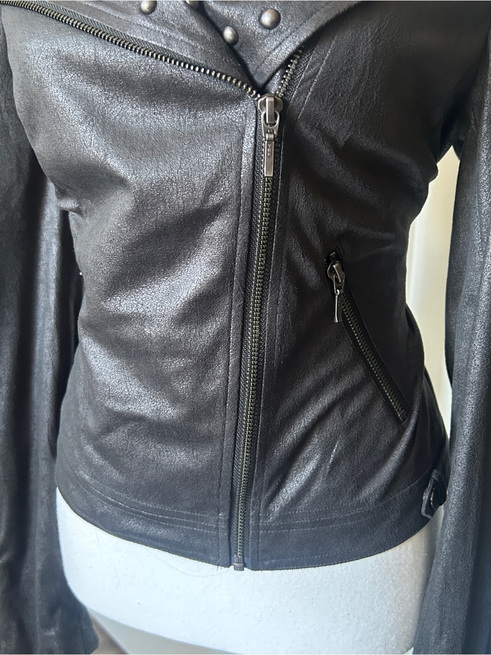 Y2K Grunge “Bianca Nygard” Grey Studded Asymmetrical Zip-up Jacket - Picture 4 of 7